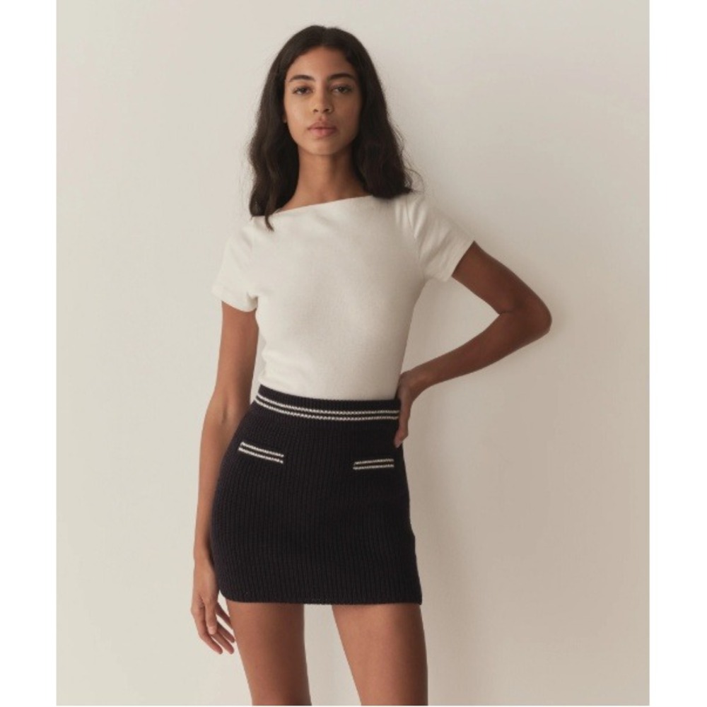 DOEN Seymour Sweater Skirt Deep Navy Organic Cotton Merino Wool Knit Mini XS